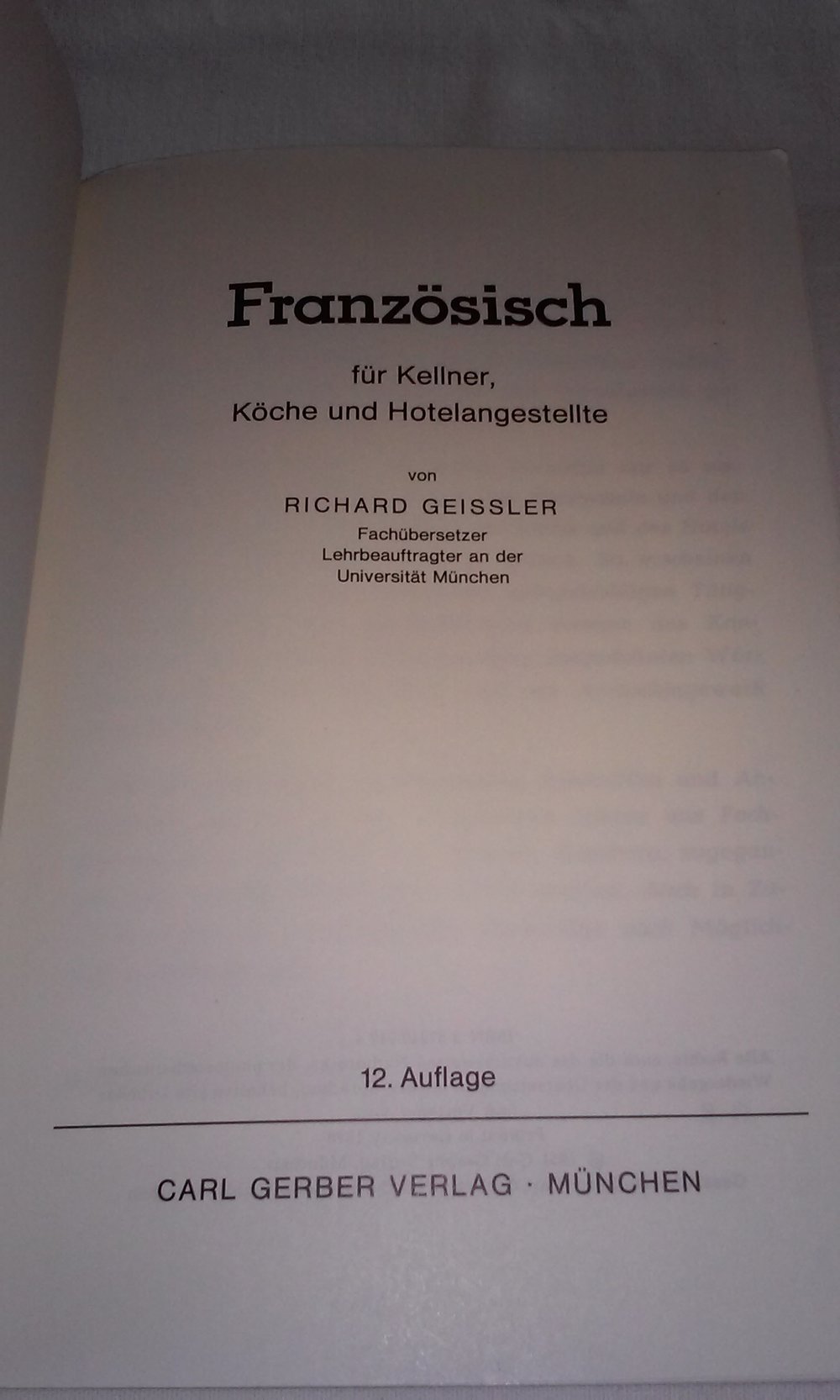 Französisch für Kellner, Köche und Hotelangestellte