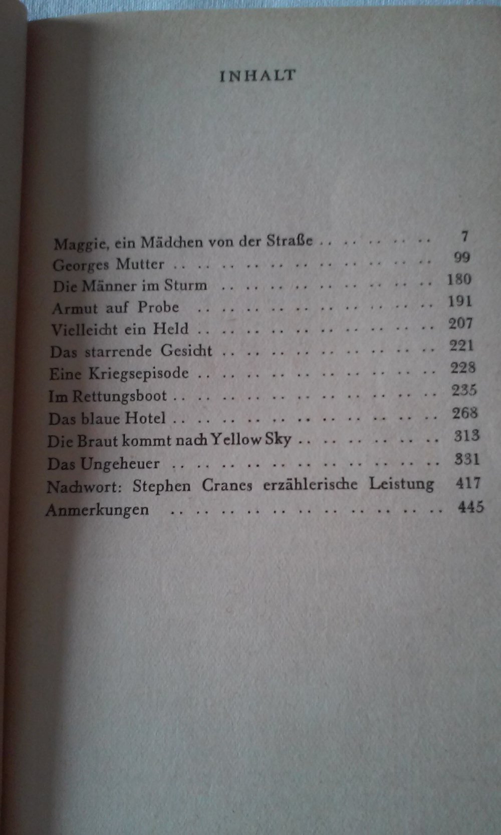 Stephen Crane Kleine Romane und Erzählungen  antik Sammlerstück Leineneinband