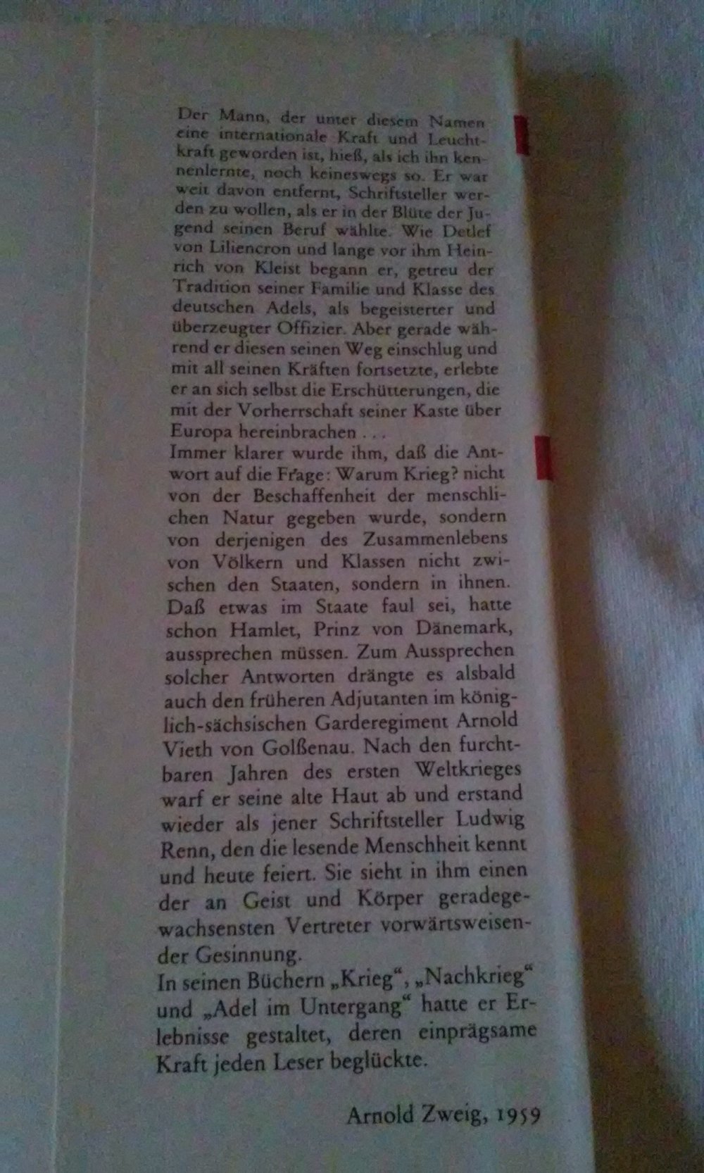 Ludwig Renn: Anstöße in meinem Leben  Roman im Leineneinband
