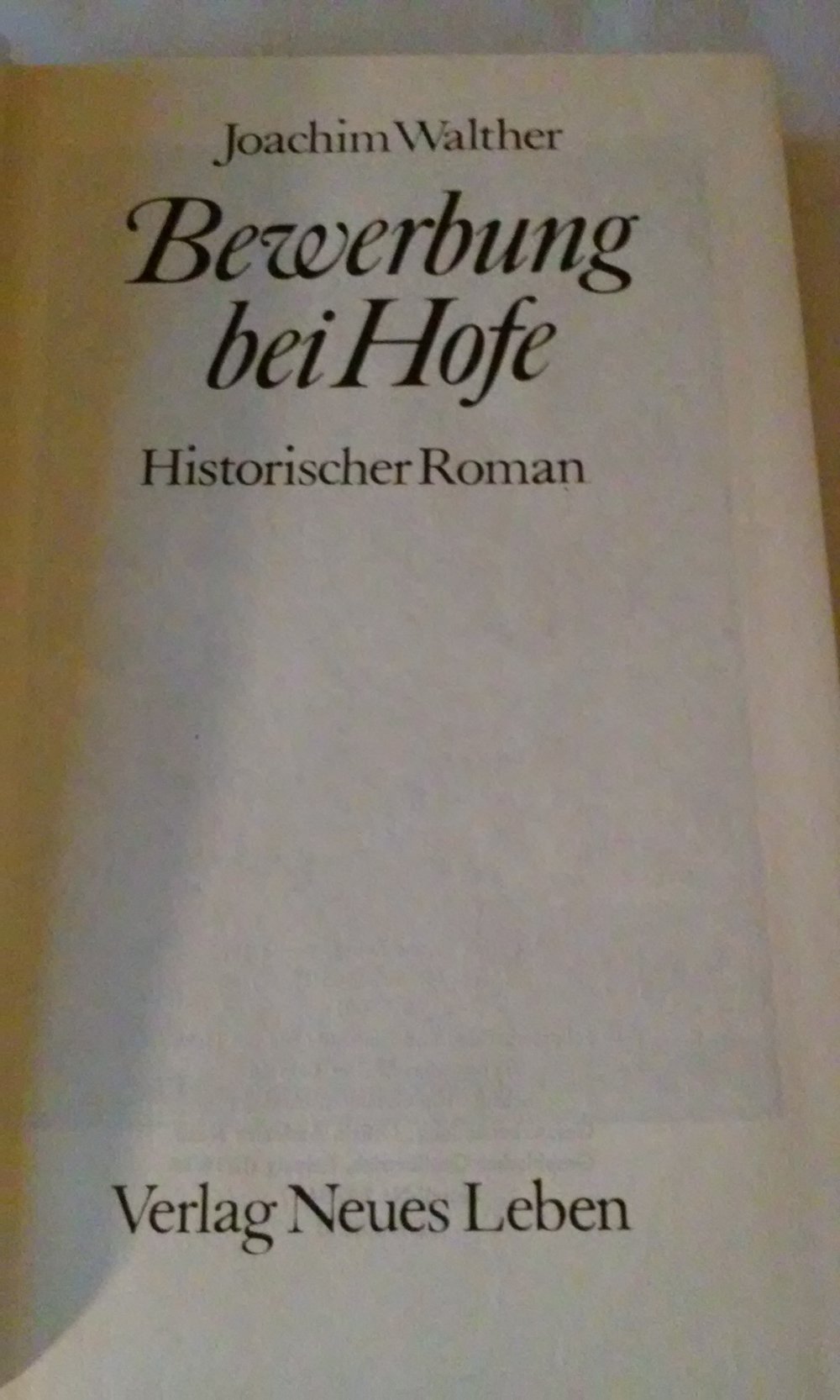 Bewerbung bei Hofe. Historischer Roman  Joachim Walther Leineneinband 