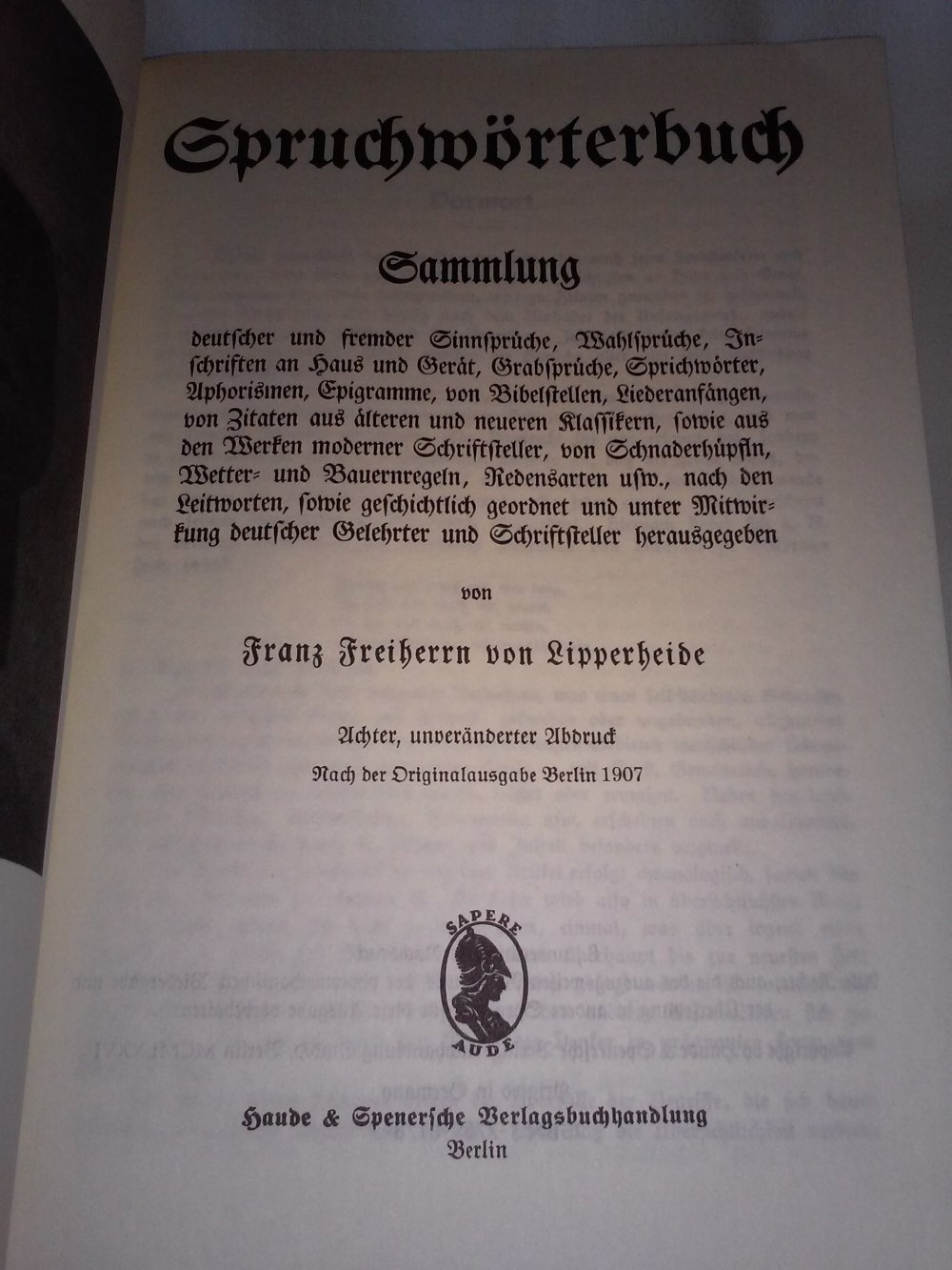 Franz Freihherr von Lipperheide Spruchwörterbuch 