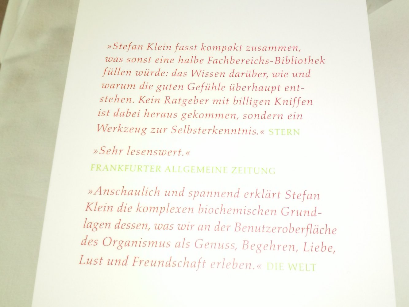 Stefan Klein´s -Die Glücksformel: oder Wie die guten Gefühle entstehen- Bestseller  Geschenktipp