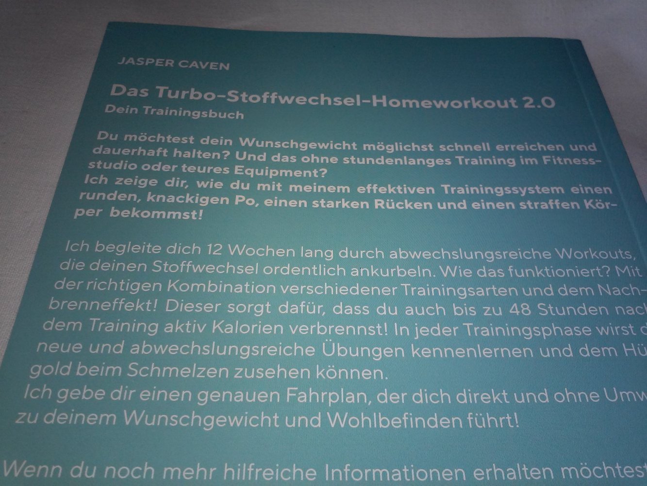 Neu! Jasper Caven: Turbo Stoffwechsel Homeworkout 2.0 Trainingsbuch 