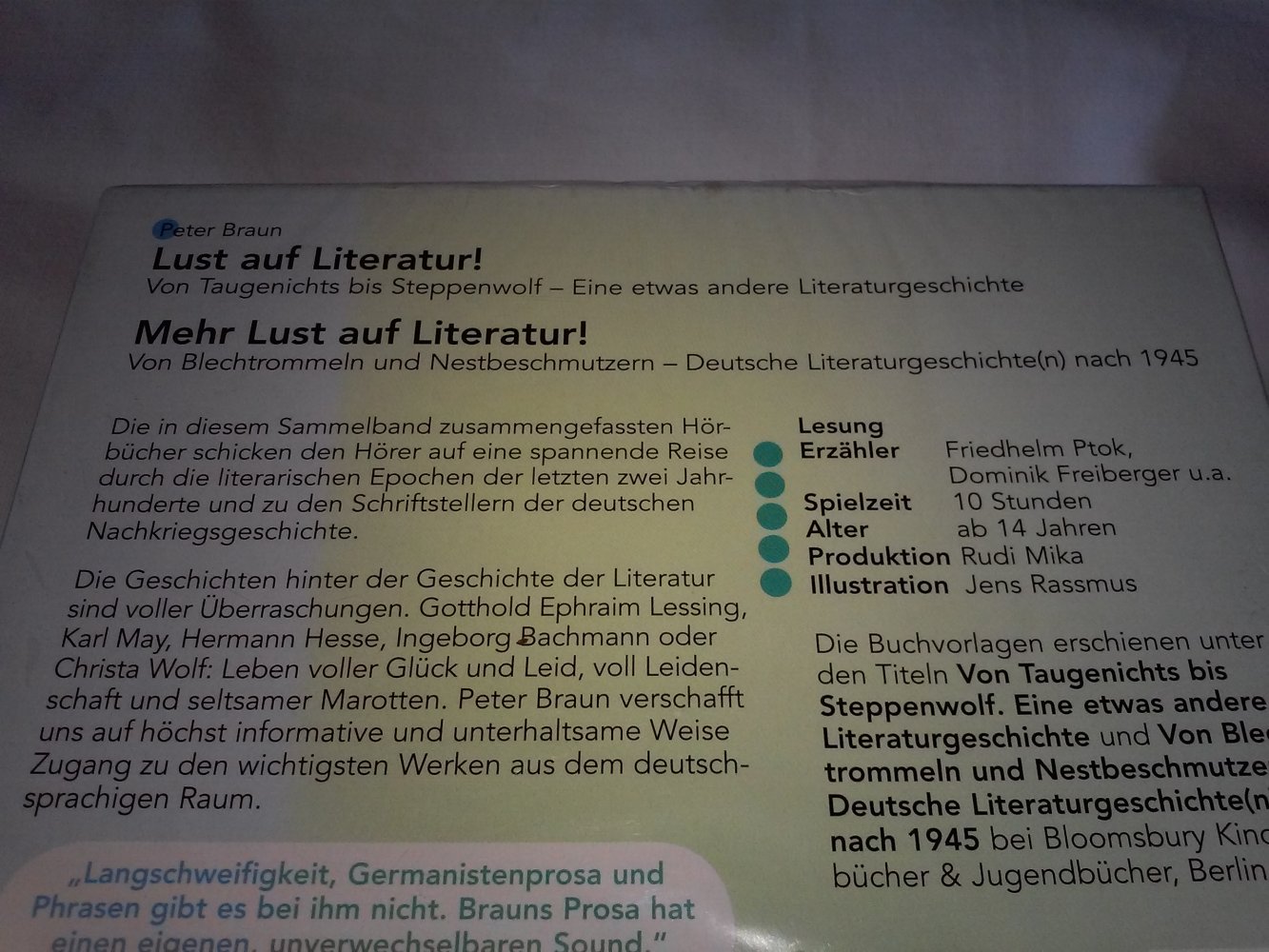 Peter Braun: Mehr Lust auf Literatur! (8CD=10 Stunden deutsche Literaturgeschichte)