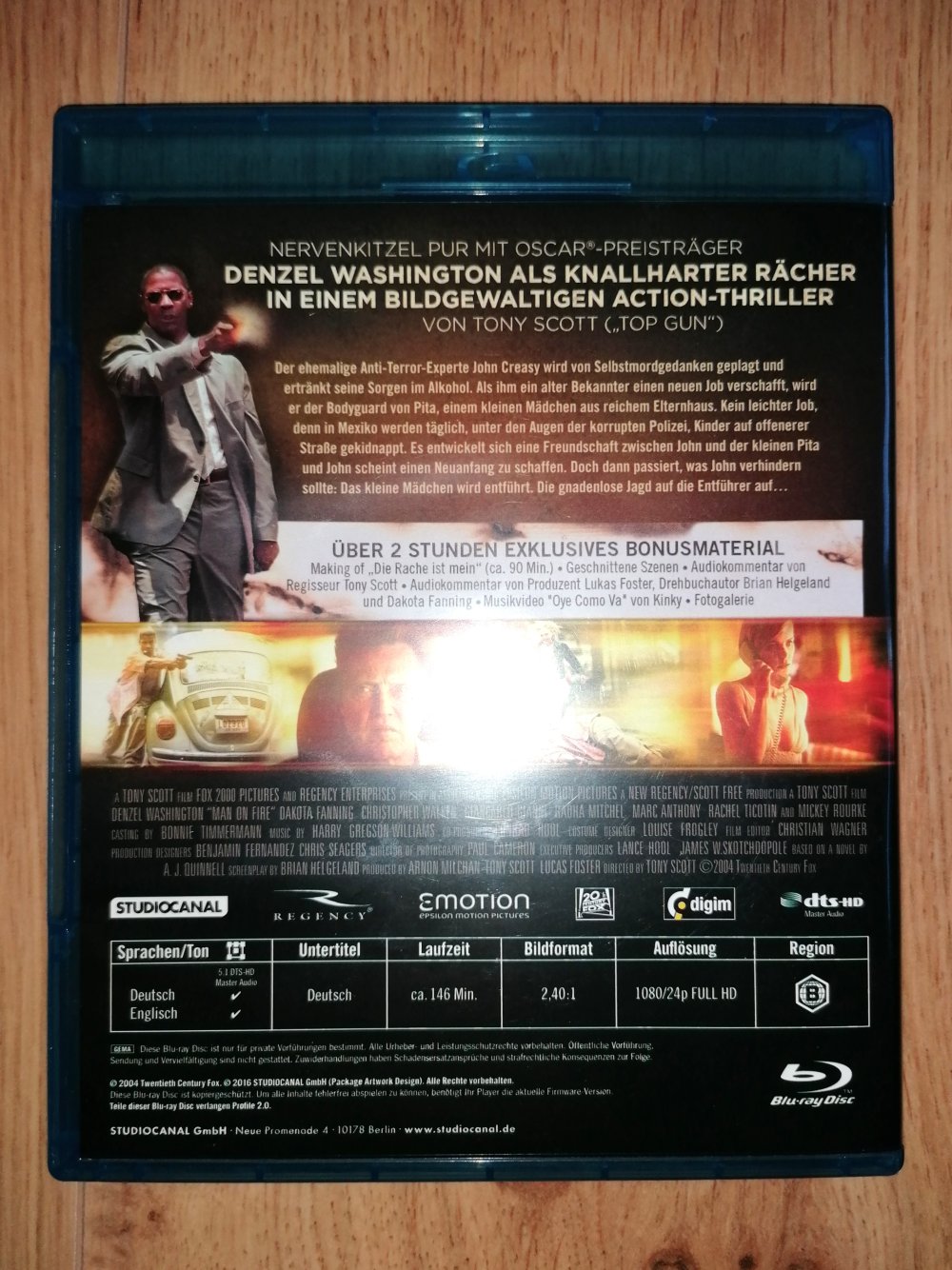 Blu-ray Man on Fire Mann unter Feuer Denzel Washington Tony Scott Action-Thriller