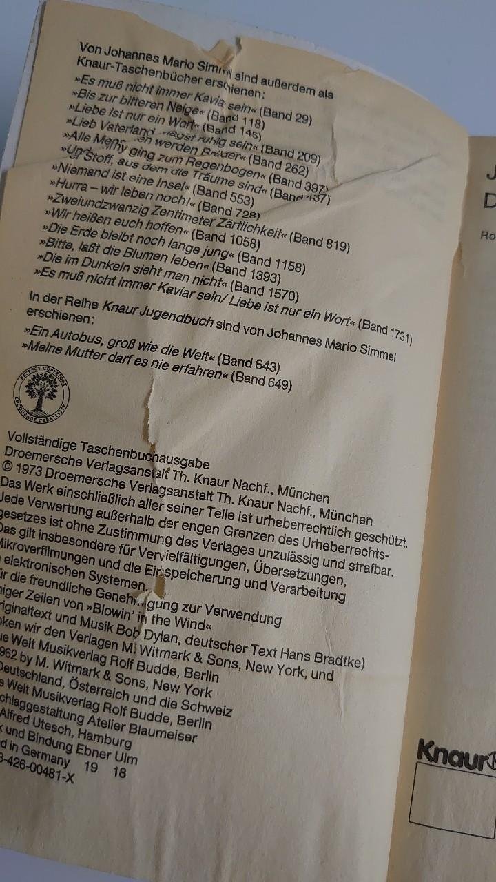 Buch Die Antwort kennt nur der Wind Johannes Mario Simmel