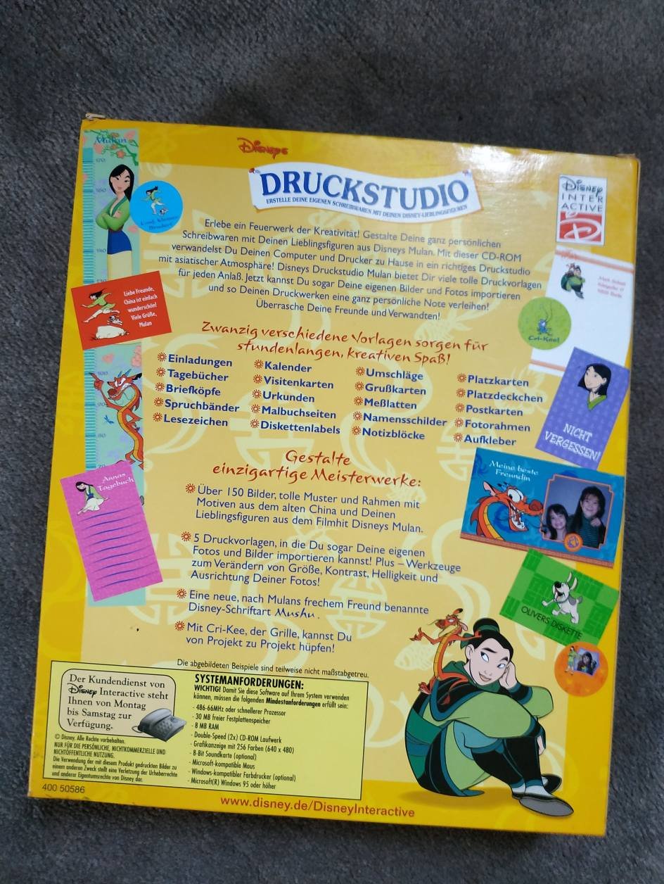 Disneys Mulan Druckstudio PC Windows 95 Bigbox Sammlerstück