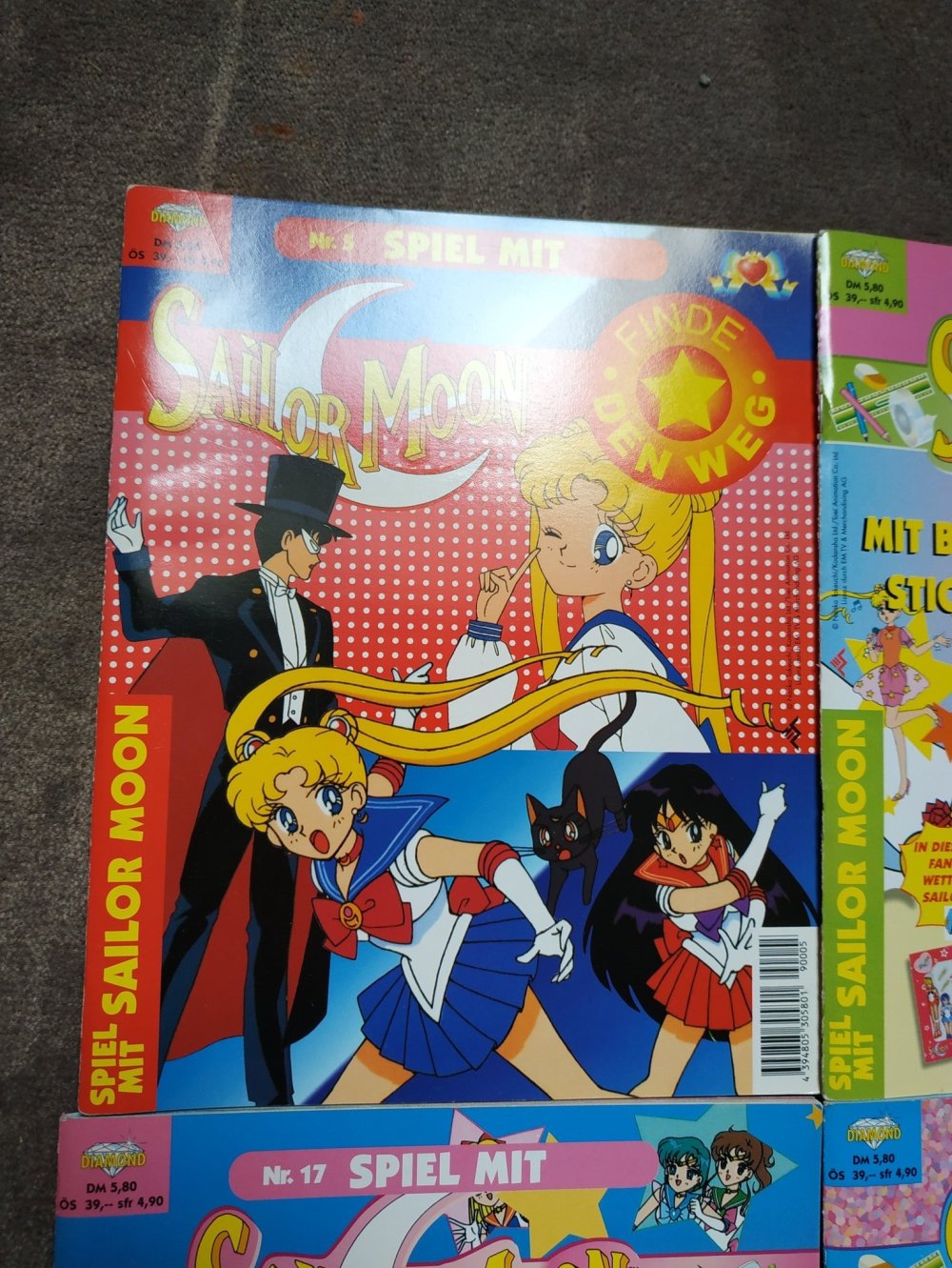 4 Sailor Moon Spiel Mit Heft benutzt + Poster & Sticker 1999