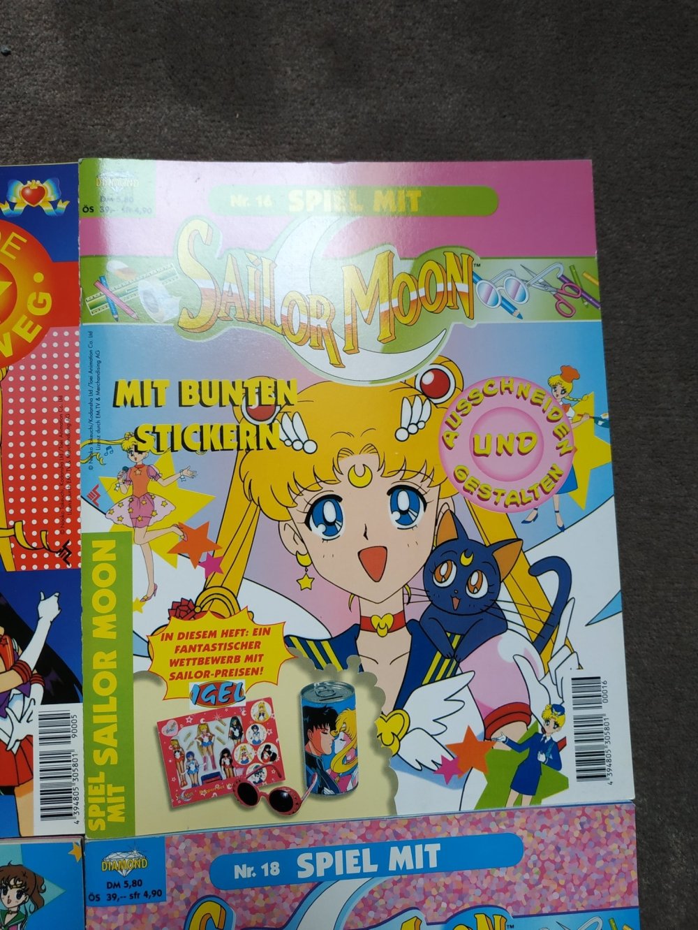 4 Sailor Moon Spiel Mit Heft benutzt + Poster & Sticker 1999