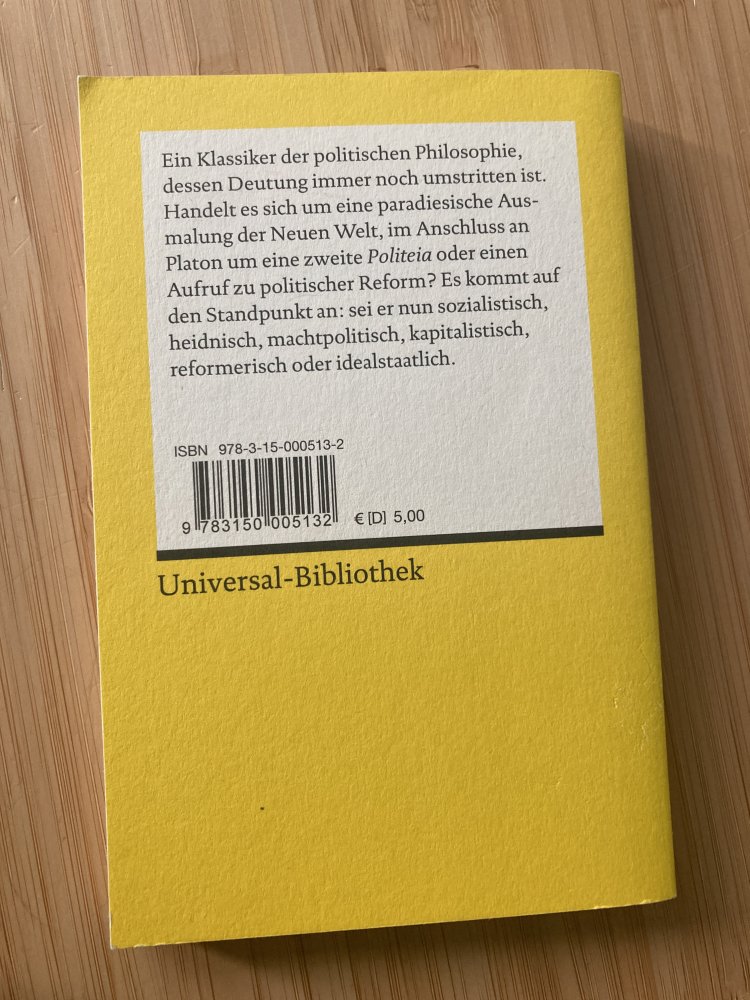 Thomas Morus – Utopia / Reclam Klassiker UB