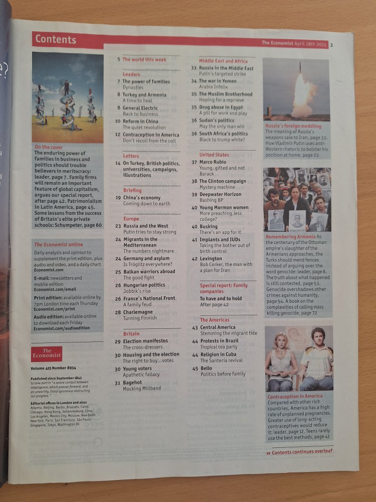 Zeitschrift The Economist April 2015 Dynasties