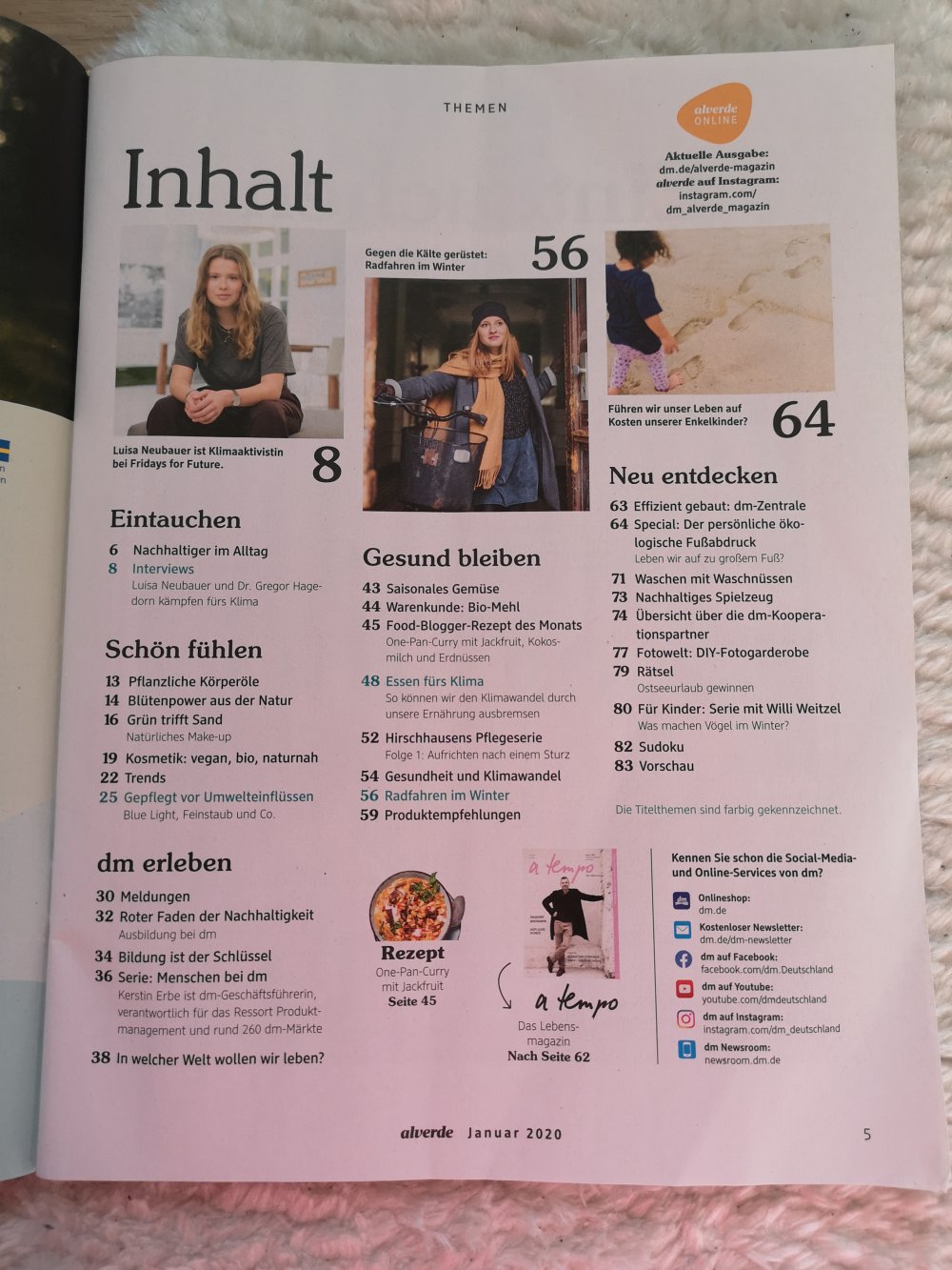 Zeitschrift alverde + a tempo vom Januar 2020 mit Schwerpunktthema Nachhaltigkeit