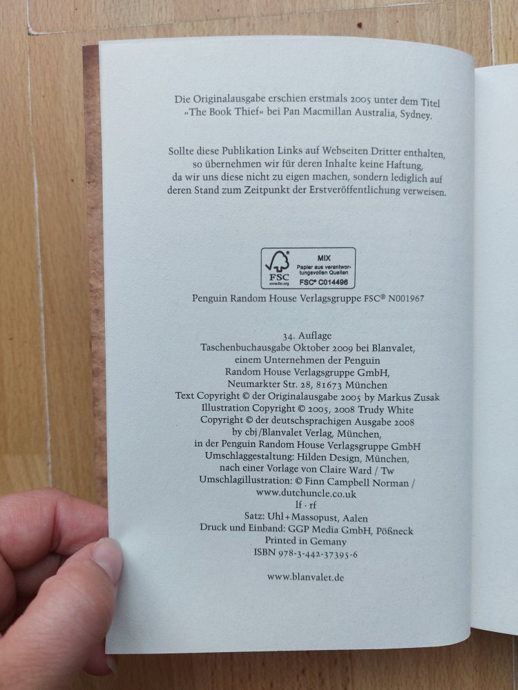 Roman Die Bücherdiebin von Markus Zusak