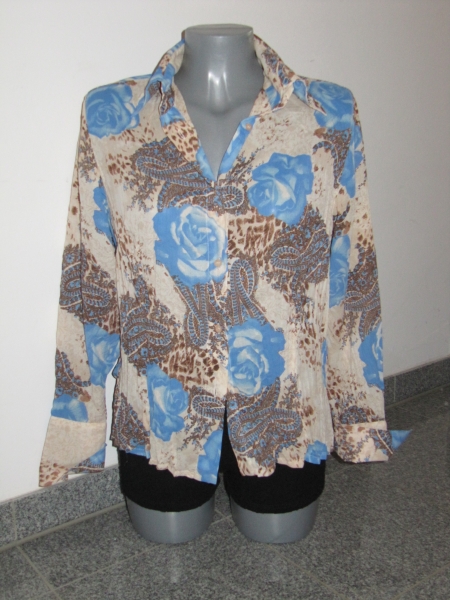 VINTAGE TUNIKA BLUSE HIPPIE CRINKLE WIE NEU BLAU BEIGE BLUMEN BOHO