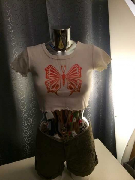 Crop Top Bauchfrei Schmetterling Gr. XXS, XS