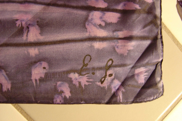 Langer Seidenschal Seidenmalerei mit Katze, lila DIY