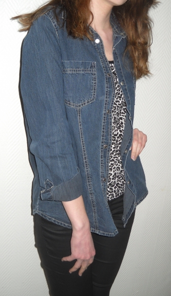 Esprit EDC Jeanshemd Langarm Bluse Hemd Jacke dunkel jeans blau XS S 34 36 Vintage Oversized