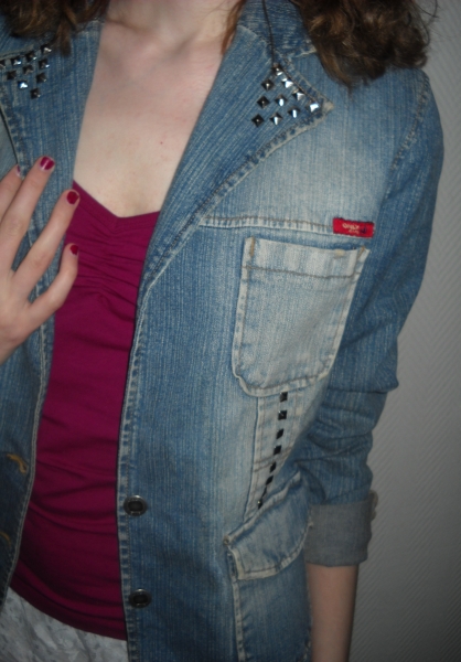 Nieten Jeans Blazer Jacke Only blau Revers Waschung used look silber 34 36 38 XS S M Boho