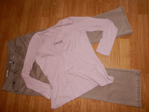 Herbstliche Hose in Rehbraun Yessika Gr. 42 und Langarmshirt Gr. 44 von s. Oliver