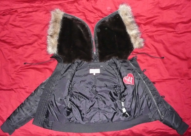 Juicy Couture Fliegerjacke mit Fellkapuze schwarz XS = 34