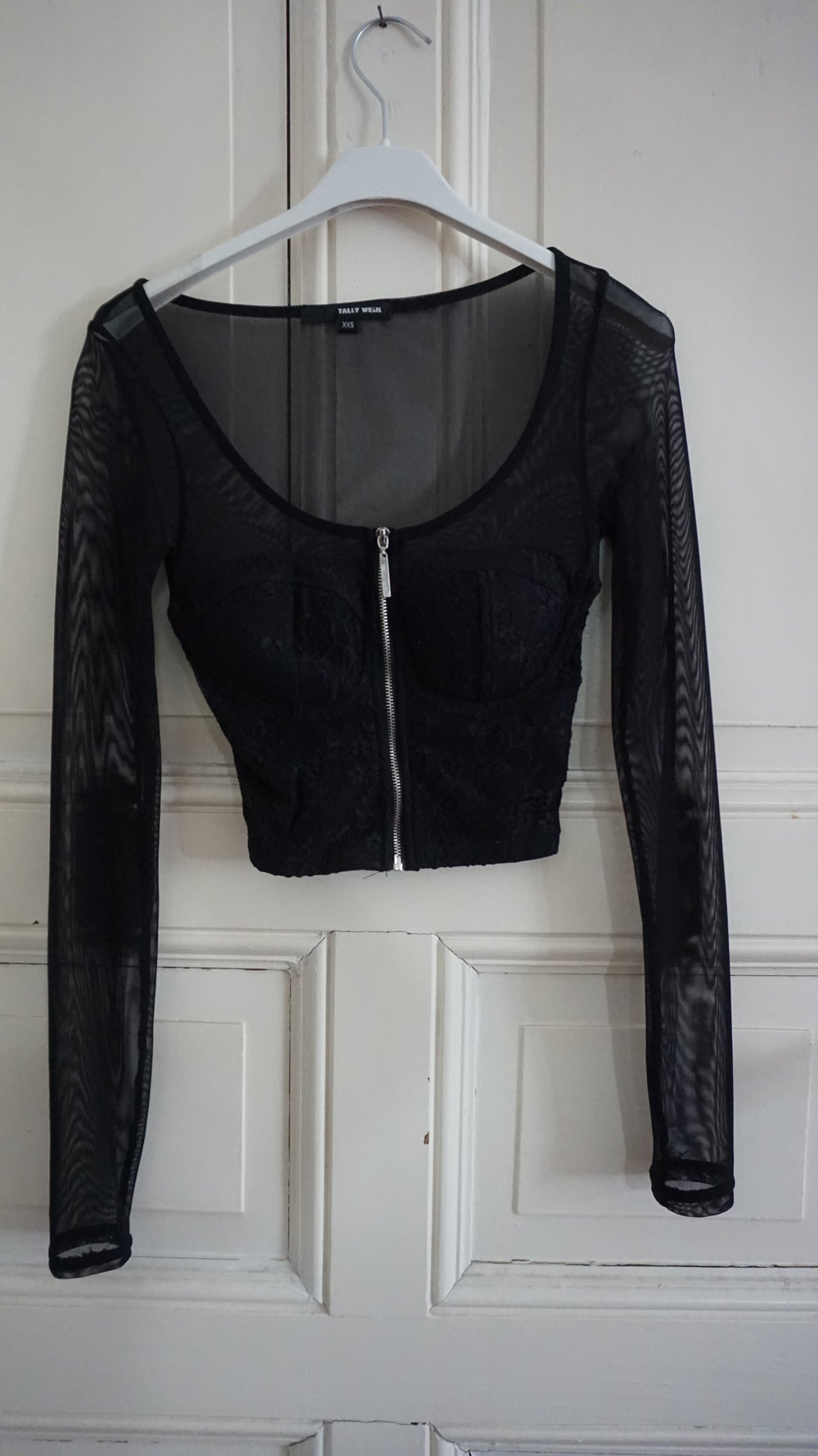 Netzoberteil mit Reißverschluss, Crop Top, Gothic