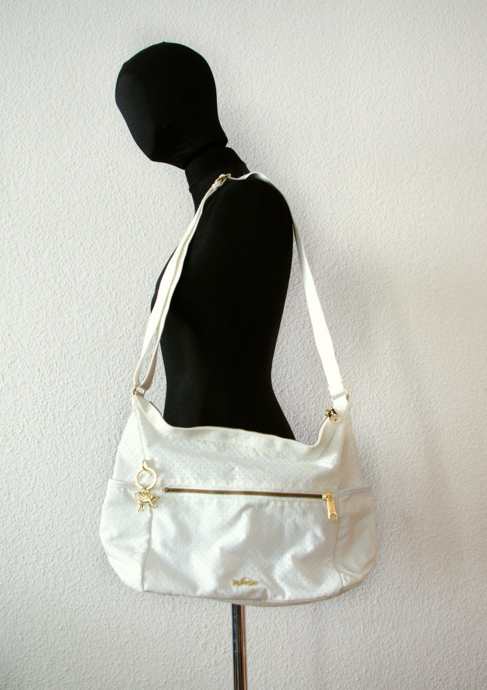 Kipling Handtasche in weiß gold Textil Alenya Schultertasche Affe