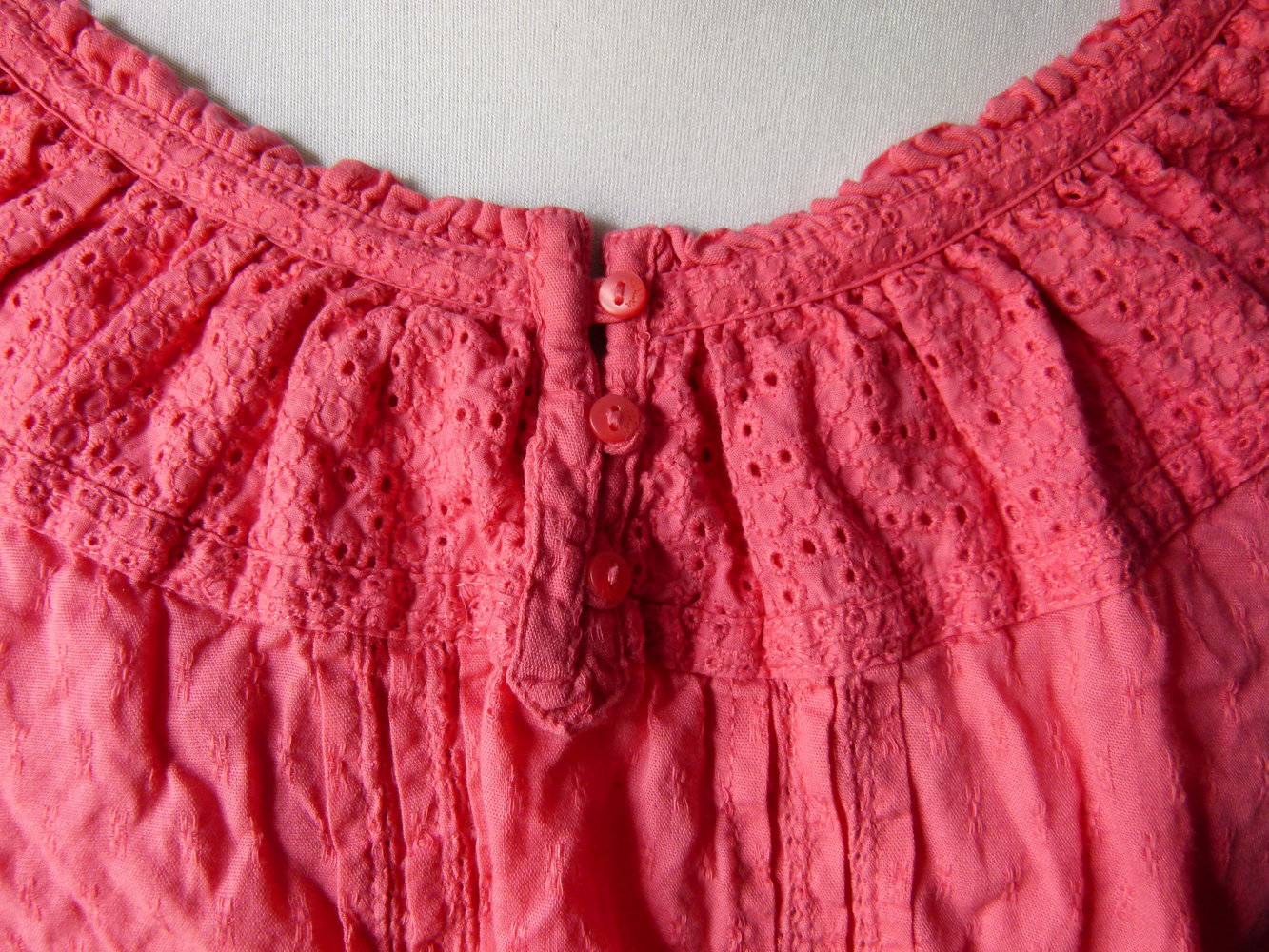 Romantik Shirt Tunika Long Bluse, koralle, mit Spitze, Mori Hippie Goa Festival Boho Landleben Lagenlook