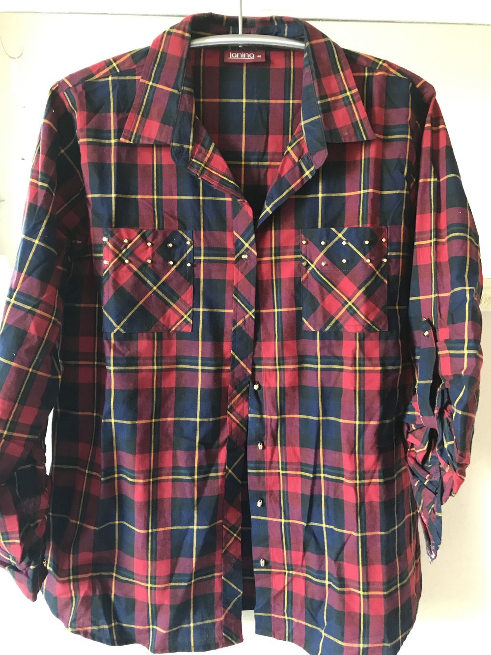 Blau/Rote Bluse Karomuster Größe 46