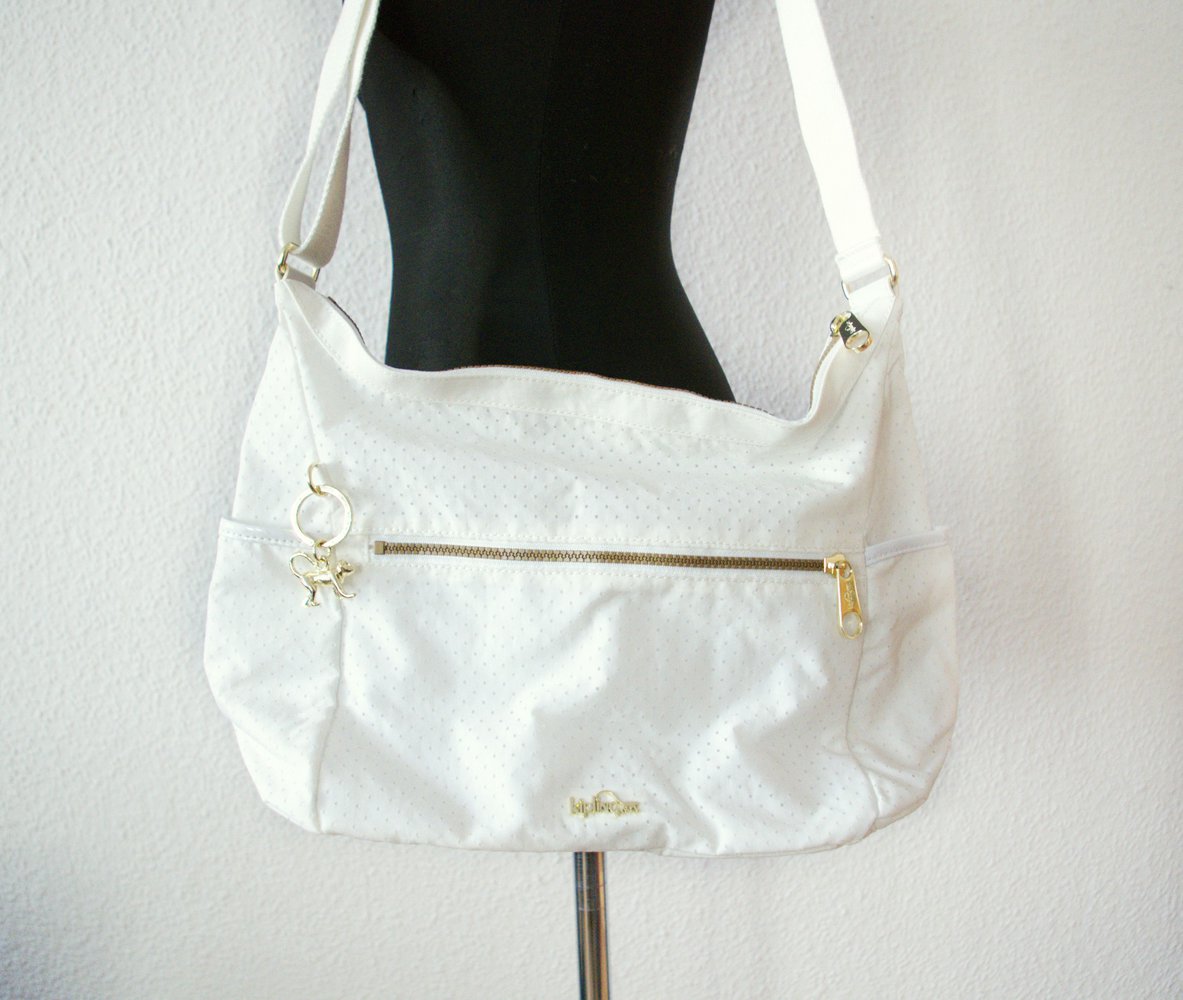 Kipling Handtasche in weiß gold Textil Alenya Schultertasche Affe