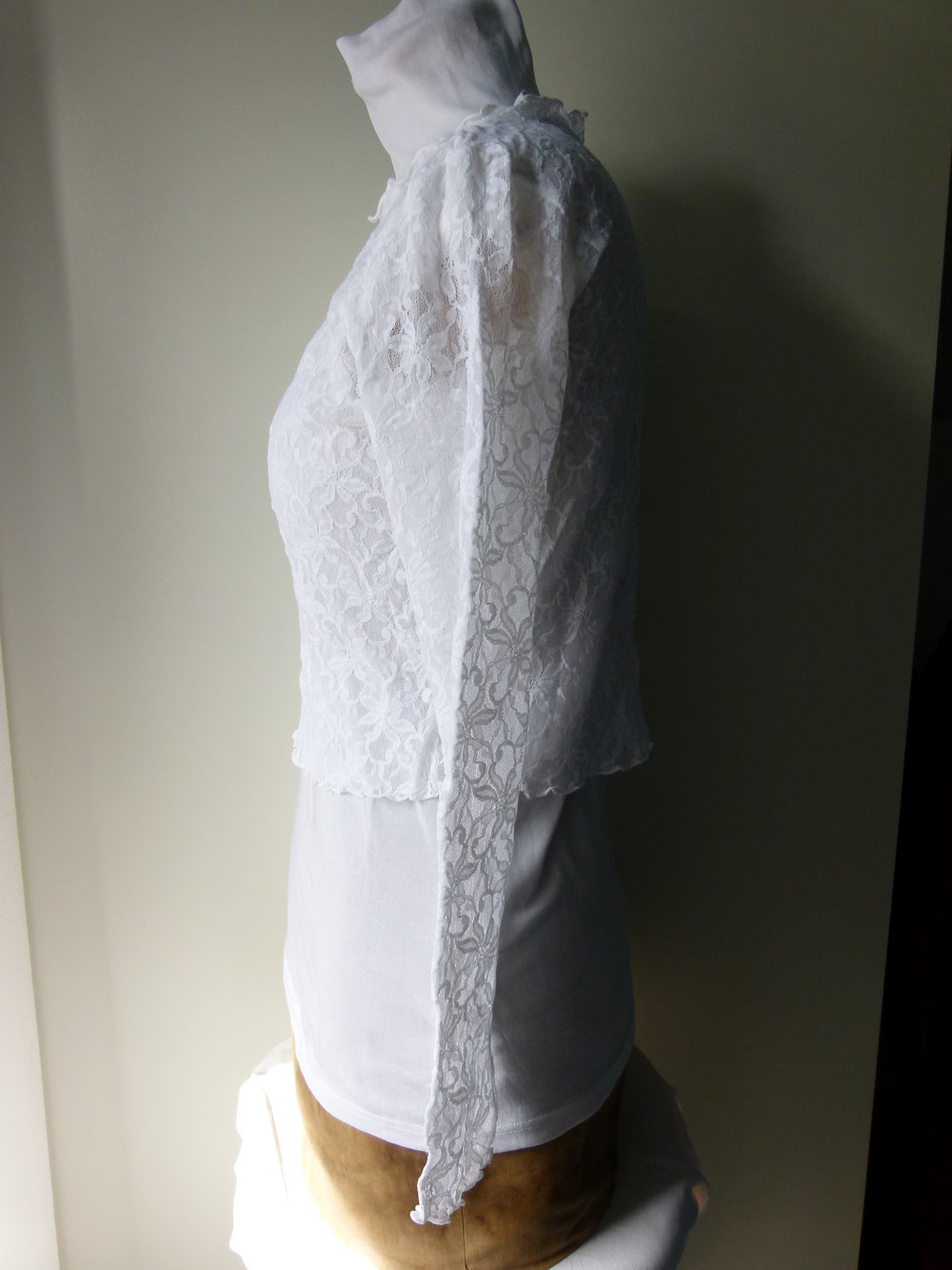 Spitzen Shirt, Langarm, weiß, Blumenmuster, Romantik Mori Hochzeit Boho Goa Festival