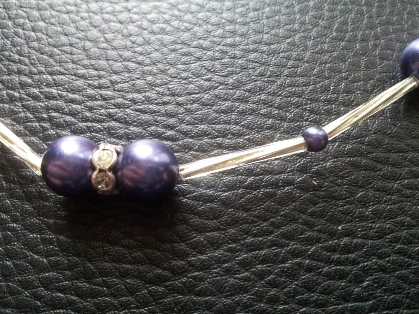  Modeschmuck Kette Perlen silber blassblau Strass Neu 