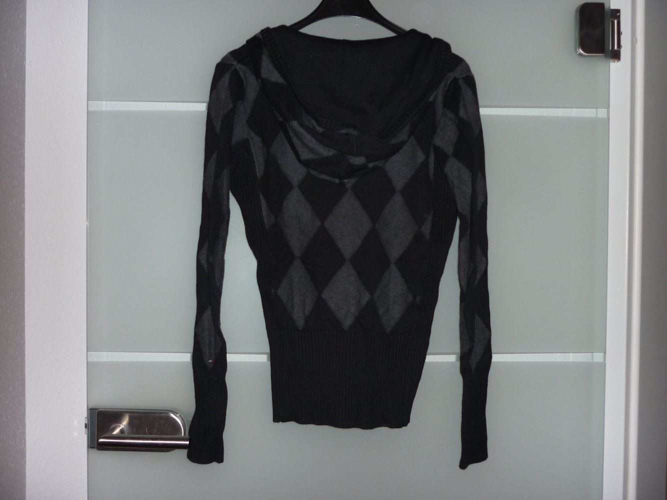 Tommy Hilfiger Denim Strickpullover Hoodie Kapuzenpullover schwarz grau Rauten Größe XS 34