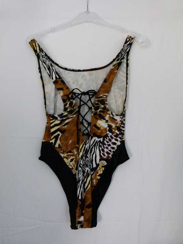 Badeanzug, Safari Wildlife-Motiv, Leoprint, mit Rückenschnürung, Boho Goa Strand Festival Sommer Mori