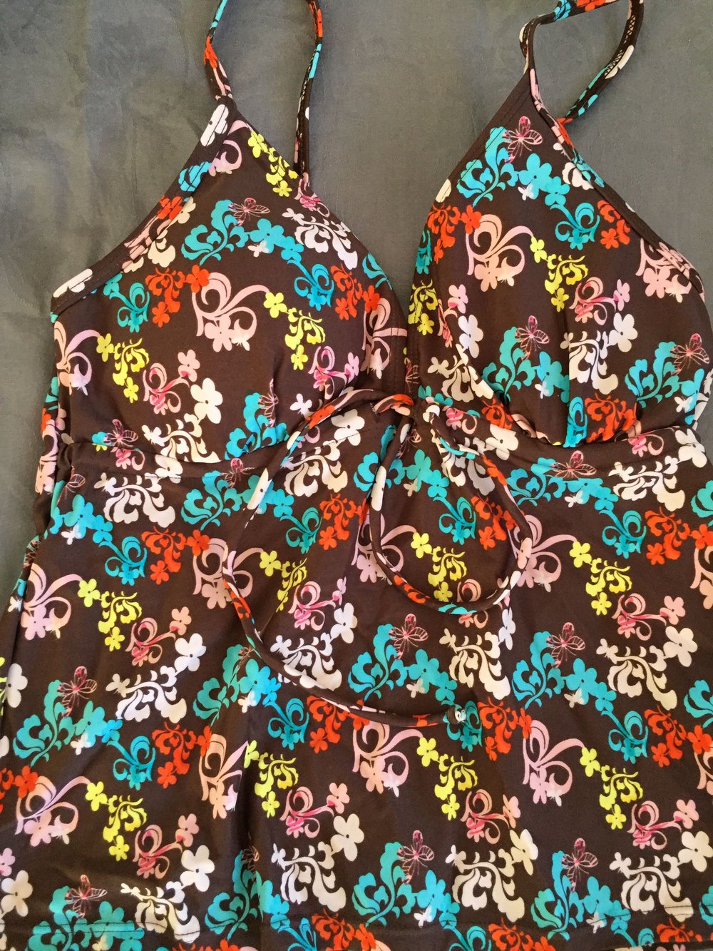 Süßer verspielter Tankini Bikini 36 Retro Vintage braun Flower Power Zweiteiler