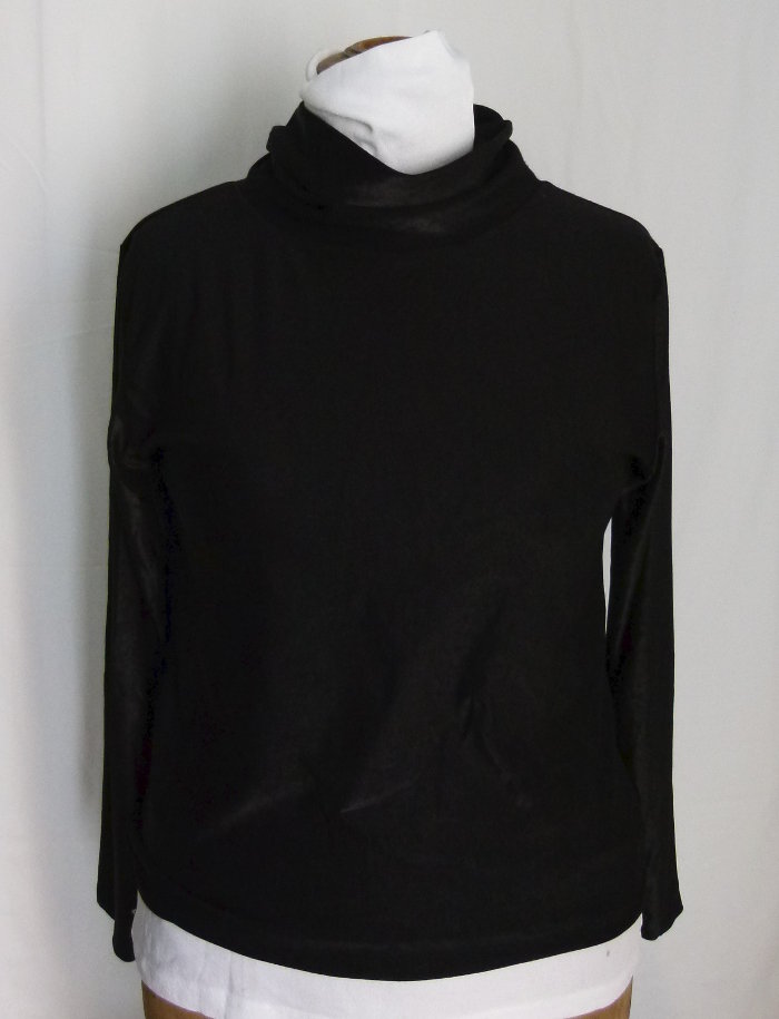 Rollkragen Pulli Oberteil, glänzend schwarz, Gothic Mori Boho Herbst