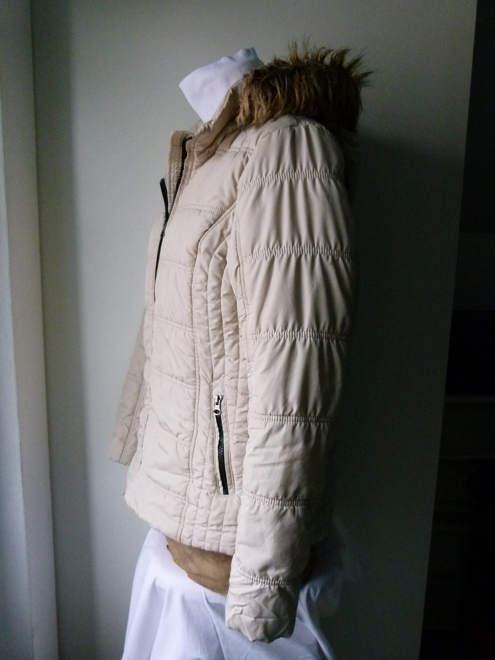 Steppjacke Jacke mit Kapuze, nude beige, fake fur, Boho Mori Winter