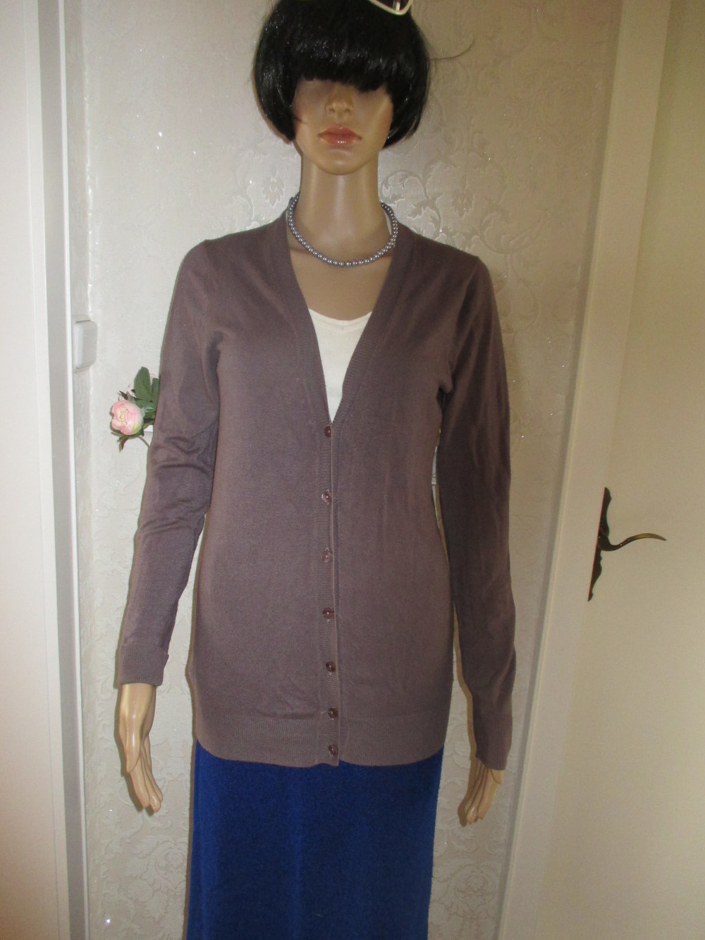 Klassische Lange Long Fein- Strickjacke Cardigan 