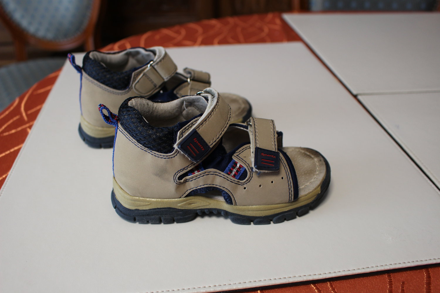 126. Sandalen, beige-blau, Gr. 23