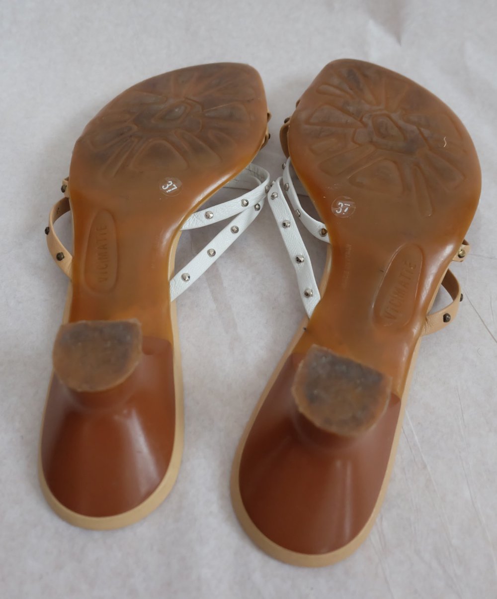 Vic Matié Sandaletten Gr. D 37 in Camel & Weiss,  Damen Schuhe Sandals Leder