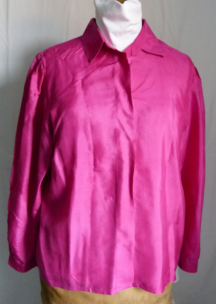 Seiden Bluse, fuchsia pink, Boho Goa Festival Hippie Retro Vintage Sommer Lagenlook Cottagecore
