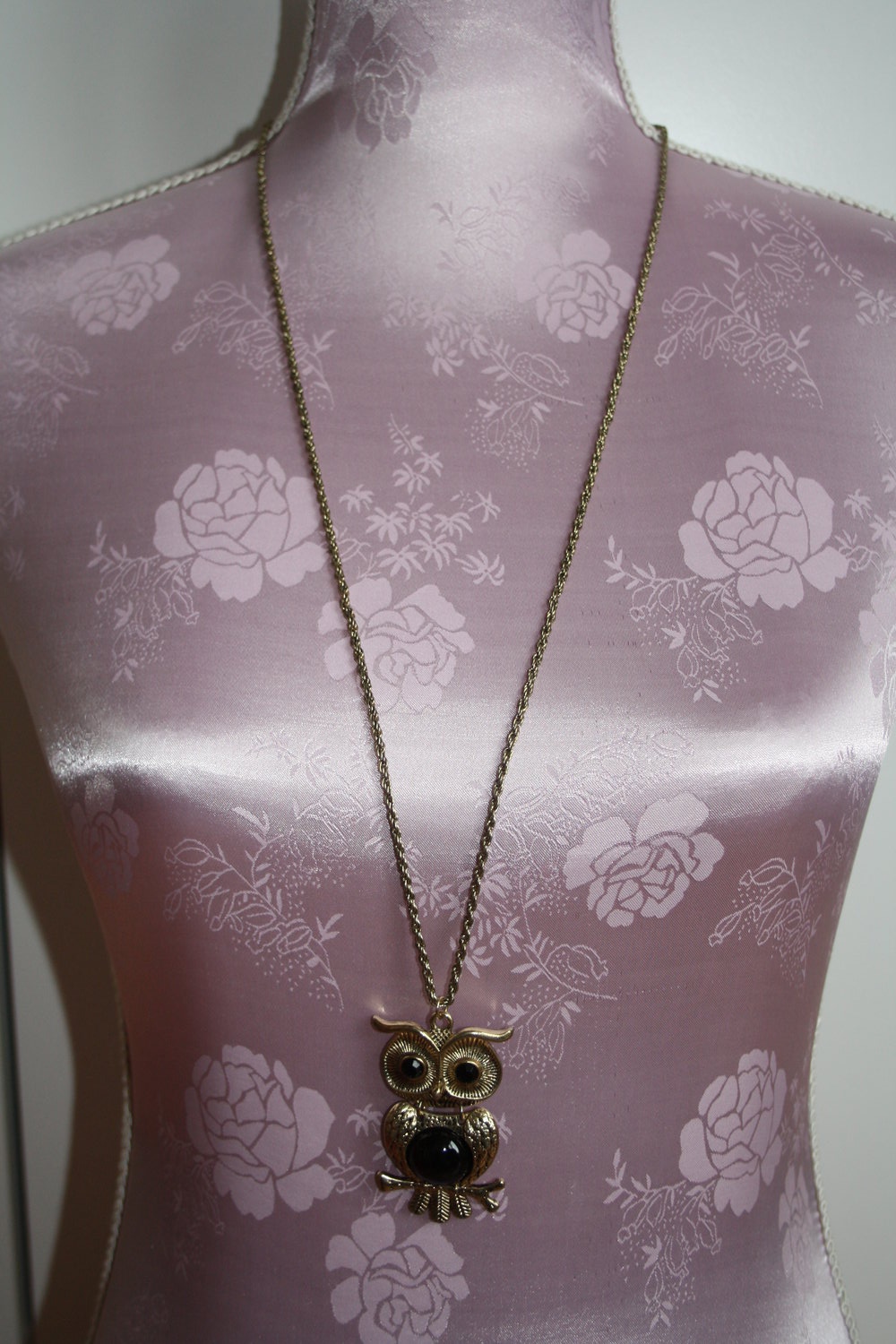 * Kette lang gold altgold schwarz Eule