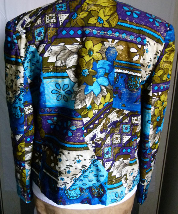 Leichte Schurwoll Steppjacke Cardigan, türkis blau grün floral gemustert, Boho Mori Lagenlook Landleben Goa Elfen Cottagecore
