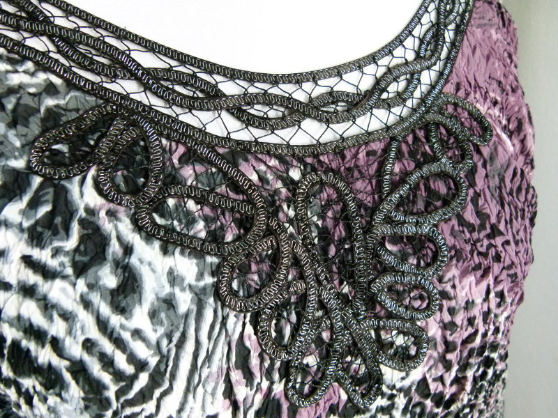 Chiffon Sommer Tunika, violett schwarz, mit Applikation, Boho Lagenlook Goa Festival Mori