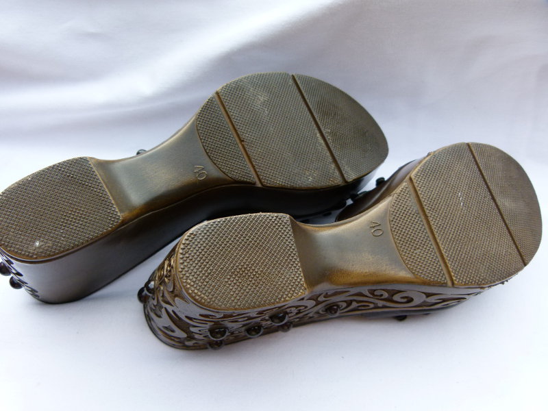 Ornament Wedges Plateau Sandalen, dunkelbraun, NEU, Boho Mori Goa Festival Sommer