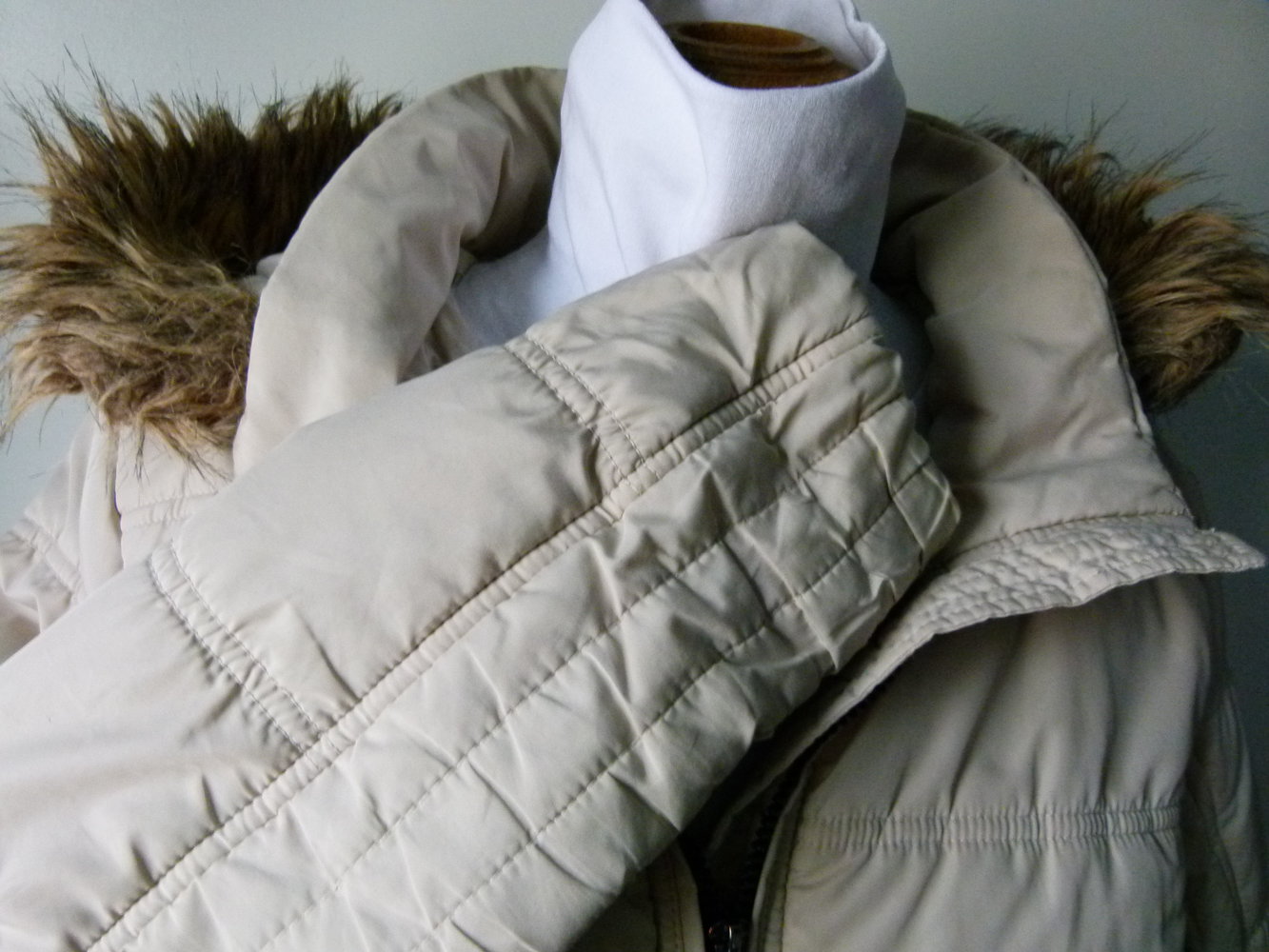 Steppjacke Jacke mit Kapuze, nude beige, fake fur, Boho Mori Winter