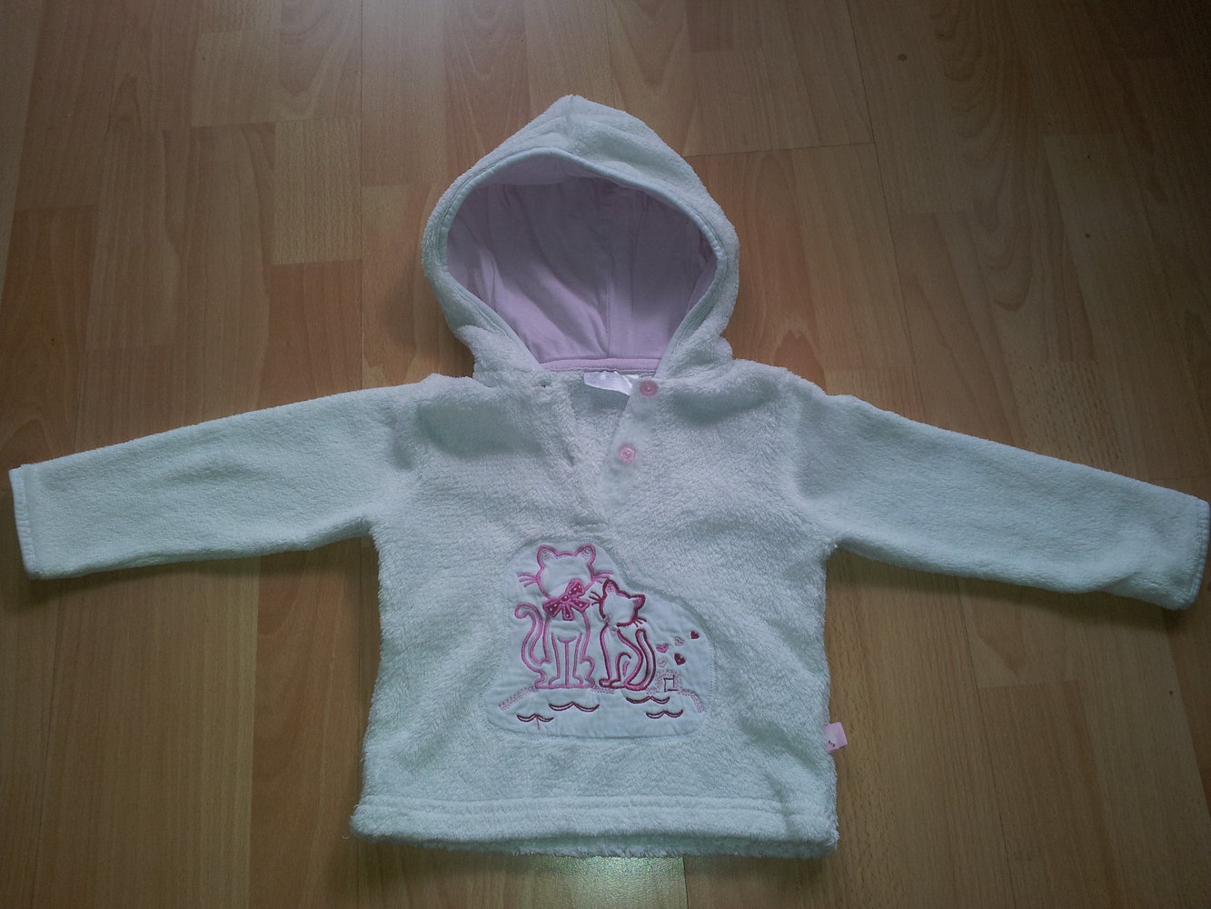 Kaputzenpullover Katze weiß Gr. 80