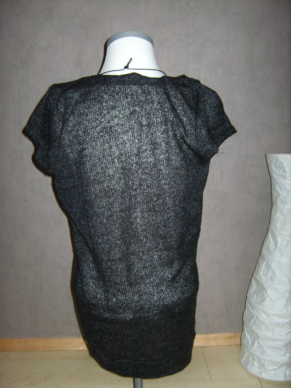 Baumwolle, Strick mit Kordelzug, L, Off Shoulder, Kurzarm, Oberteil wandelbar Naturfaser Feinstrick Anthrazit, Pullunder Tunnelzug verstellbar