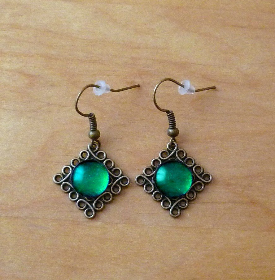 Ohrhänger grün türkis Ethno goa Ohrringe Ornament Vintage Antik Look gothic steampunk bronze