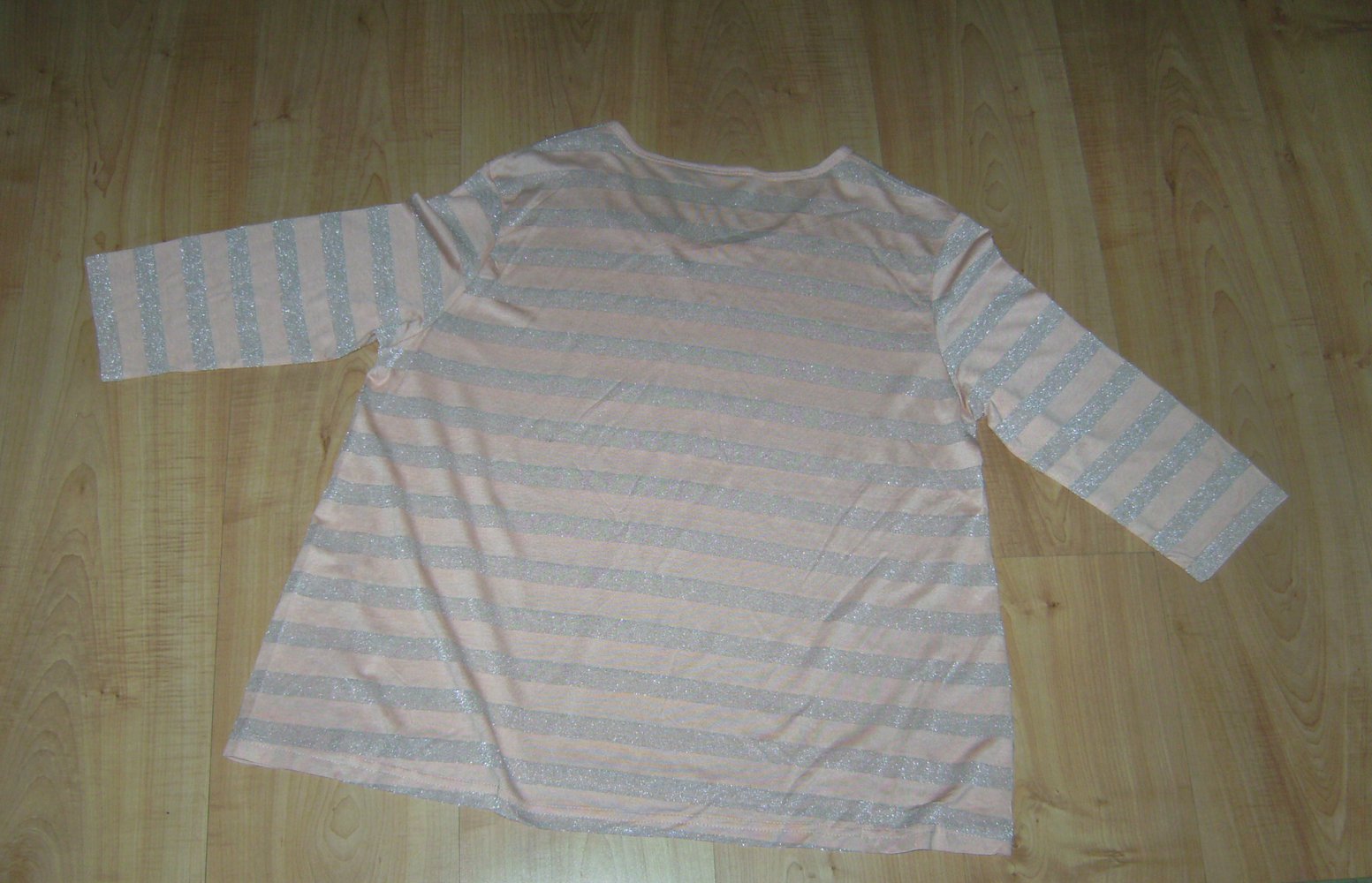 Glamour, Shirt mit Glitzerfäden Halbarm, Oversized, Blockstreifen Silber-Mandarin, Glam.Casual Look, Edel
