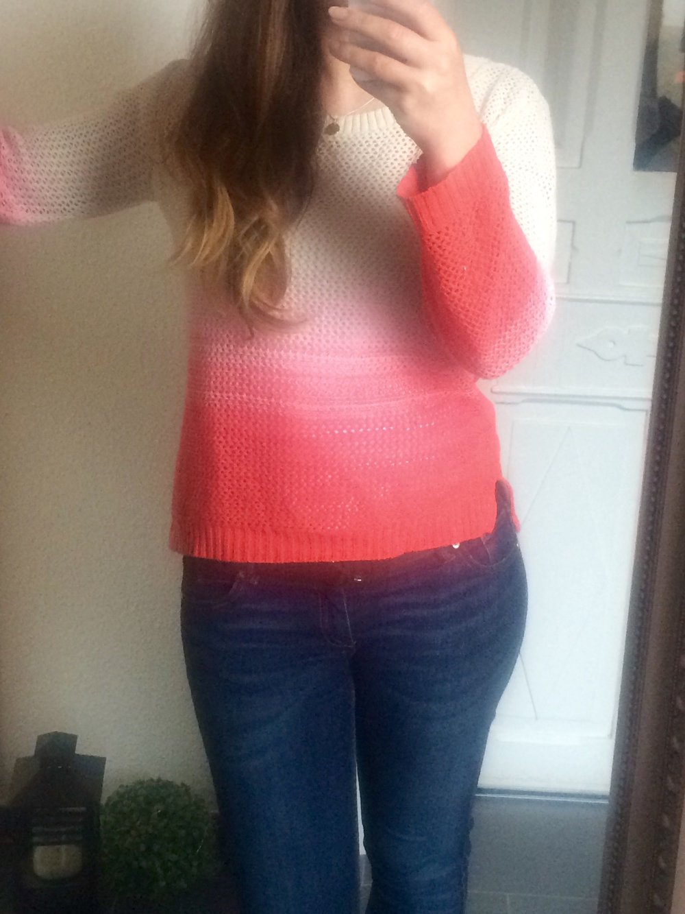Dip-Dye Strickpullover Pulli Lachs/orange-weiss Gr. S/M